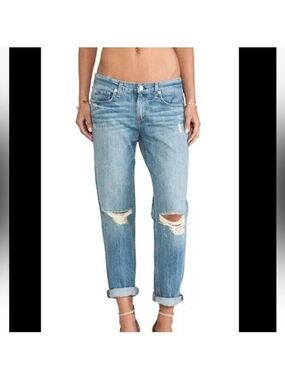 Rag & Bone Boyfriend Jeans Distressed In Moss With Holes Sz 25 (Meas. 30x27)